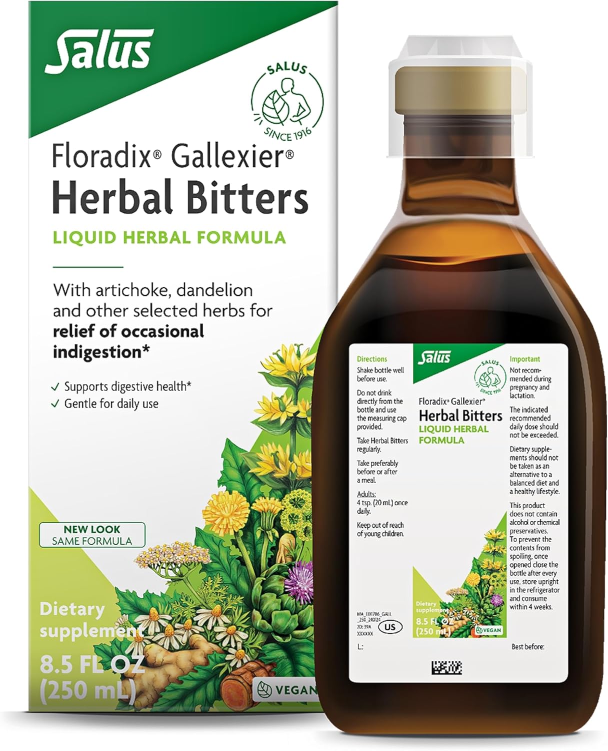 Salus Floradix Iron & Herbs Supplement 23 oz with Gallexier Herbal Bitters for Digestion