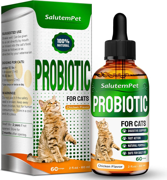 SalutemPet Cat Probiotic Liquid for Digestive Support - Relief for Colic, Upset Stomachs, Diarrhea, Gas, and Bloating - 2 fl.oz