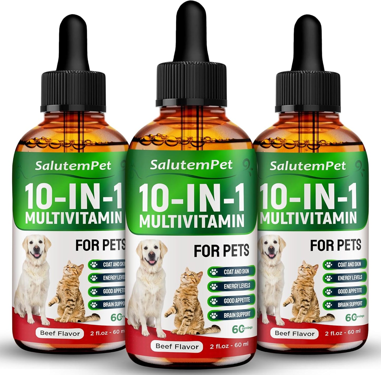 SalutemPet Multivitamins for Cats and Dogs - 3 Packs of 2oz Supplements