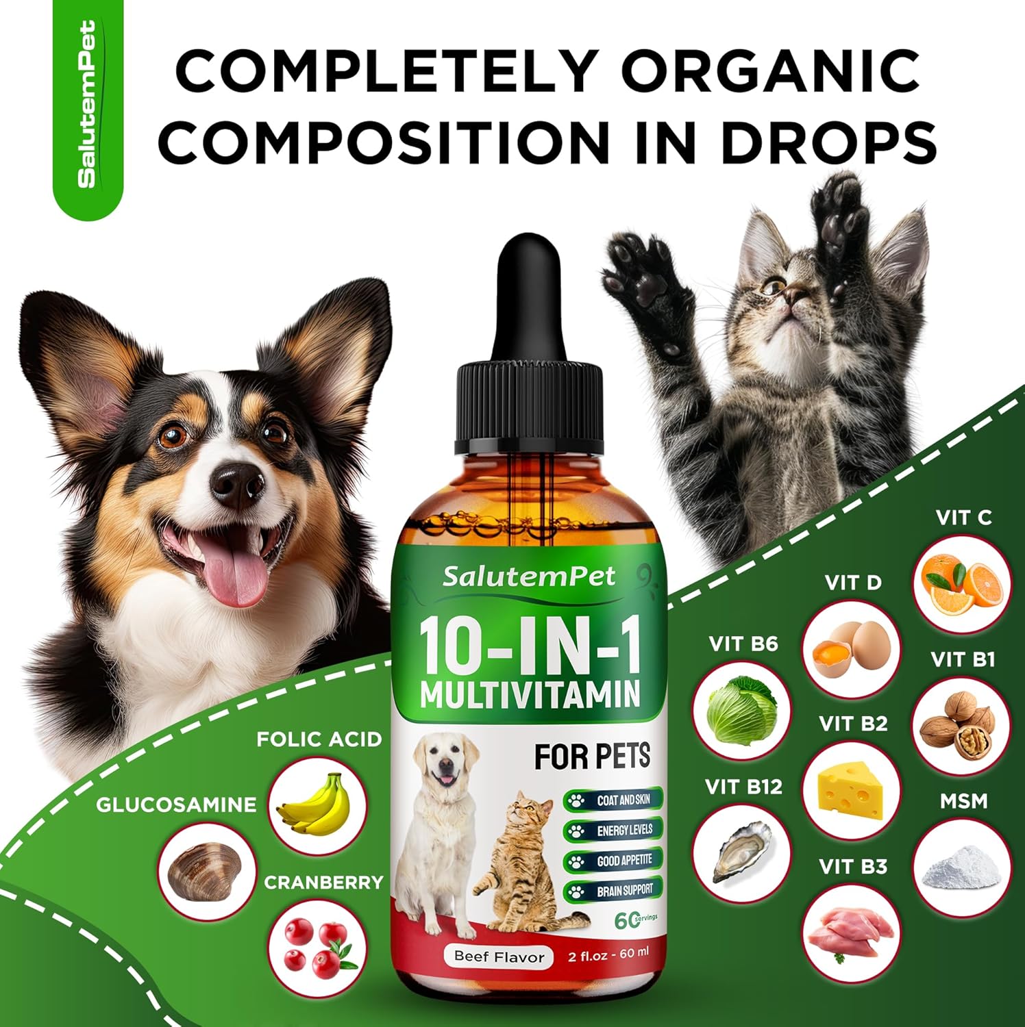 SalutemPet Multivitamins for Cats and Dogs - 3 Packs of 2oz Supplements