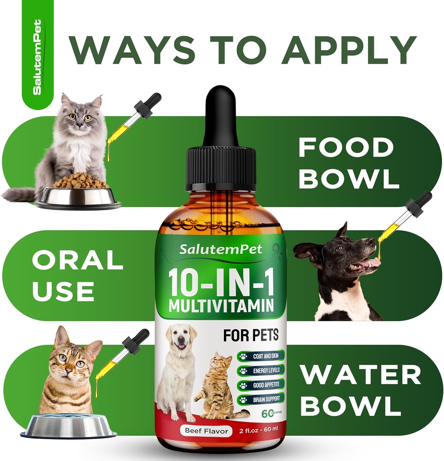 SalutemPet Multivitamins for Cats and Dogs - 3 Packs of 2oz Supplements