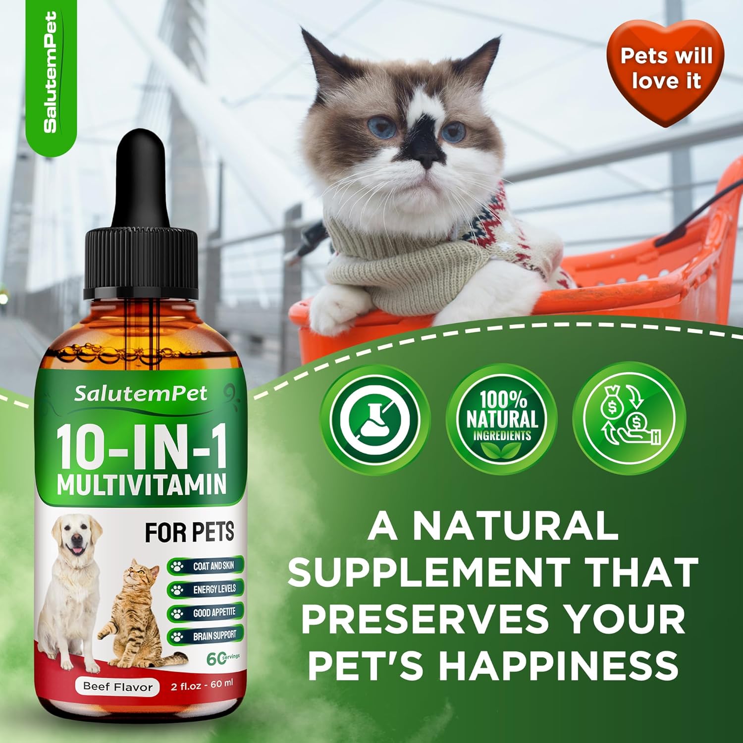 SalutemPet Multivitamins for Cats and Dogs - 3 Packs of 2oz Supplements