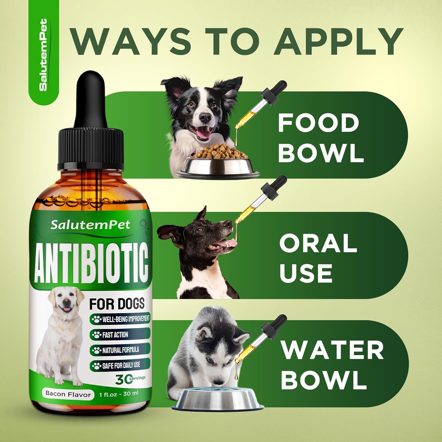 SalutemPet Organic Chicken-Flavored Herbal Antibiotics for Dogs | Natural Solution for Bone, Digestive, and Respiratory Health | Promotes Skin & Coat | Suitable for Dogs of All Ages | 2 Oz Bottle