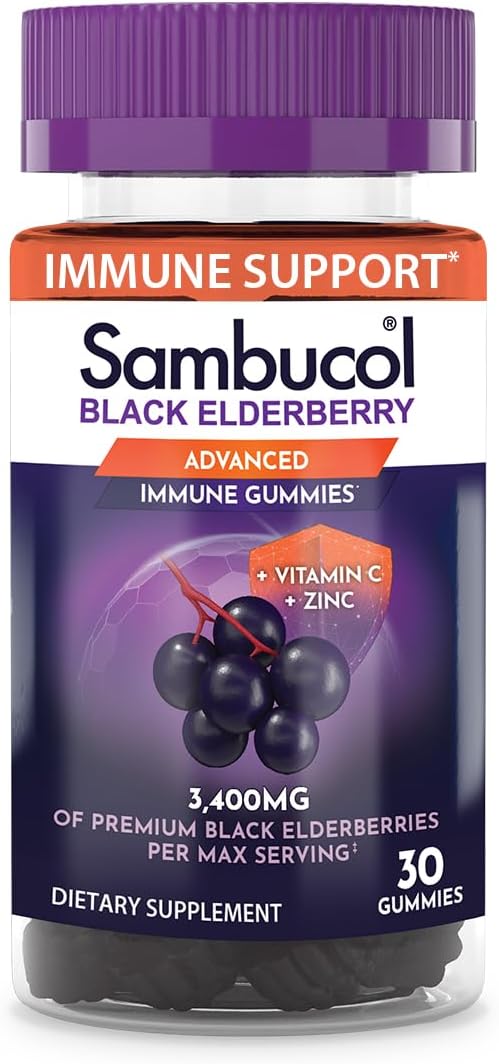 Sambucol Black Elderberry Gummies with Zinc and Vitamin C - Immune Support for Adults - 30 Count
