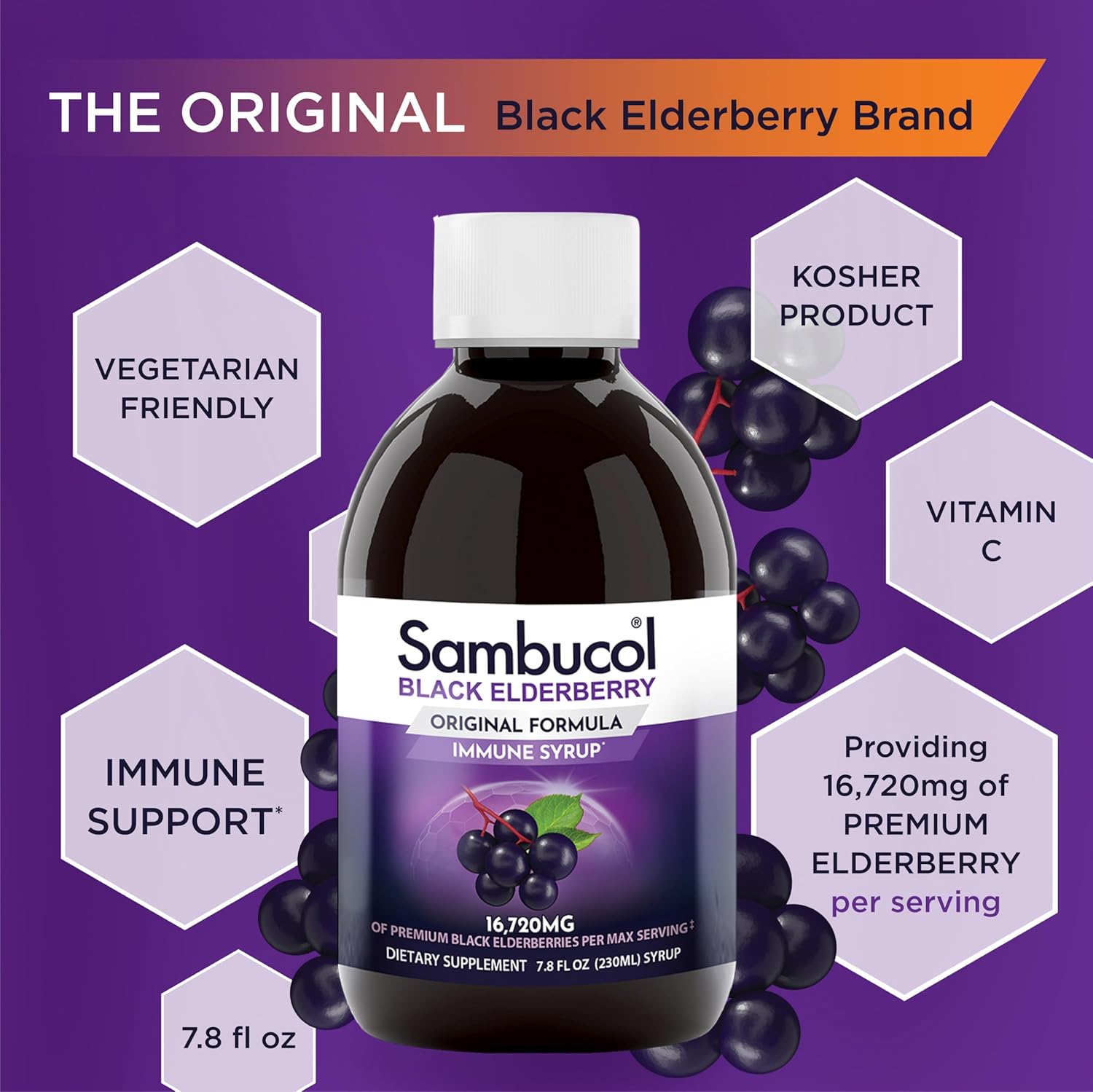 Sambucol Black Elderberry Syrup for Adults - Immune Support Liquid Extract - 7.8 Fl Oz Bottle - Gluten Free