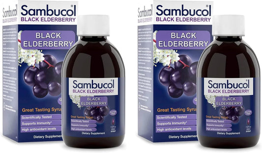 Sambucol Black Elderberry Syrup Original Formula 7.8 Fl Oz - Immune Support Liquid with High Antioxidants - Gluten Free - Pack of 2
