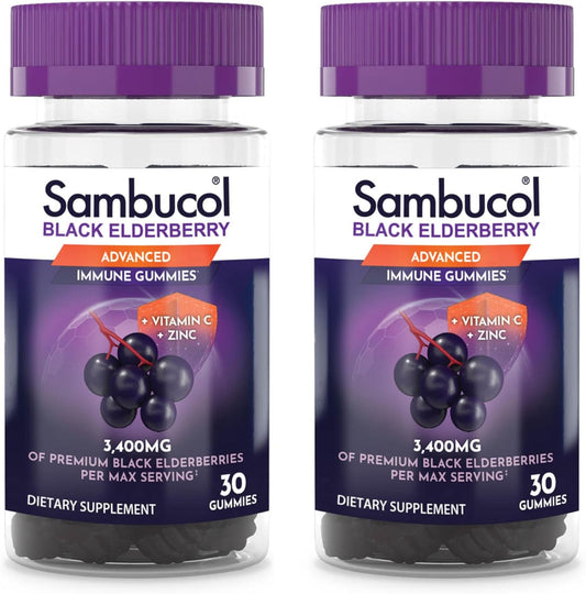 Sambucol Elderberry Gummies with Vitamin C & Zinc - Immune Support Supplement with High Antioxidants - Gluten Free, Vegan - 60 Gummies, 2 Pack