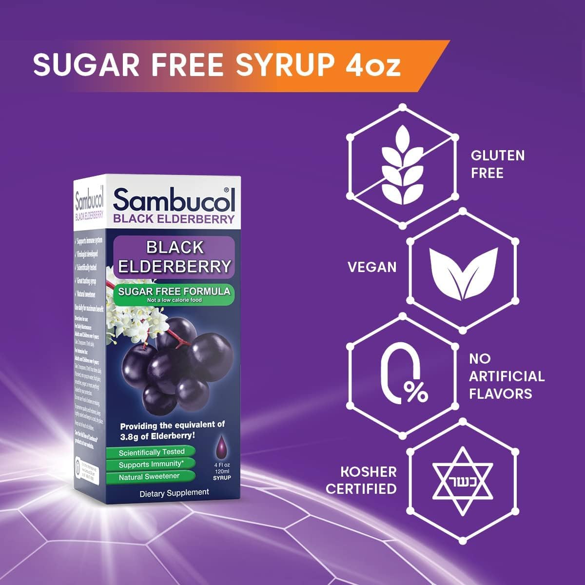 Sambucol Sugar-Free Elderberry Syrup for Adults - Immune Support Liquid Extract - 4 Fl Oz Bottle