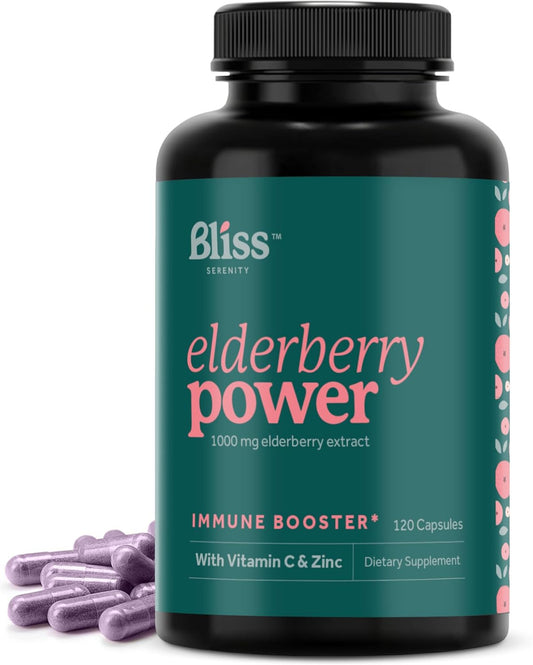 Sambucus Elderberry Capsules with Zinc, Vitamin C, and Antioxidant Fruit Blend - Immune Support Supplement for Adults - 1000mg Extract, 120 Vegcaps