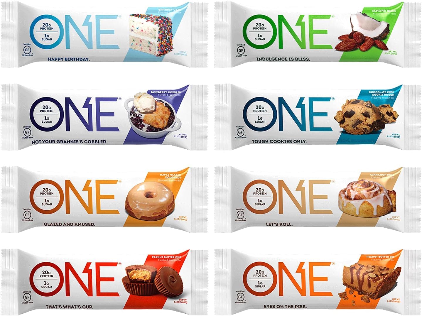 Sampler Variety Pack of 8 Generic ONE Protein Bars - Gluten Free, 20g Protein, Low Sugar, 2.12 Oz Bars