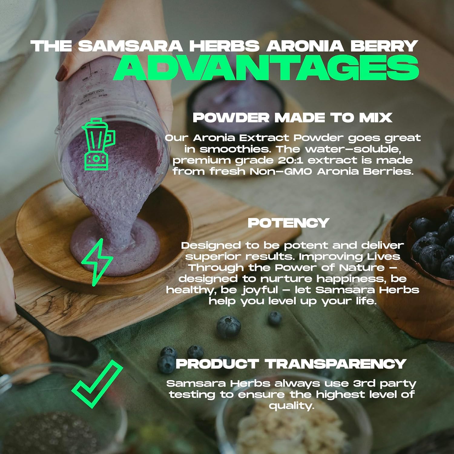 Samsara Herbs Aronia Berry Extract Powder - High Antioxidant Supplement with Flavonoids and Polyphenols for Improved Wellbeing - 4oz