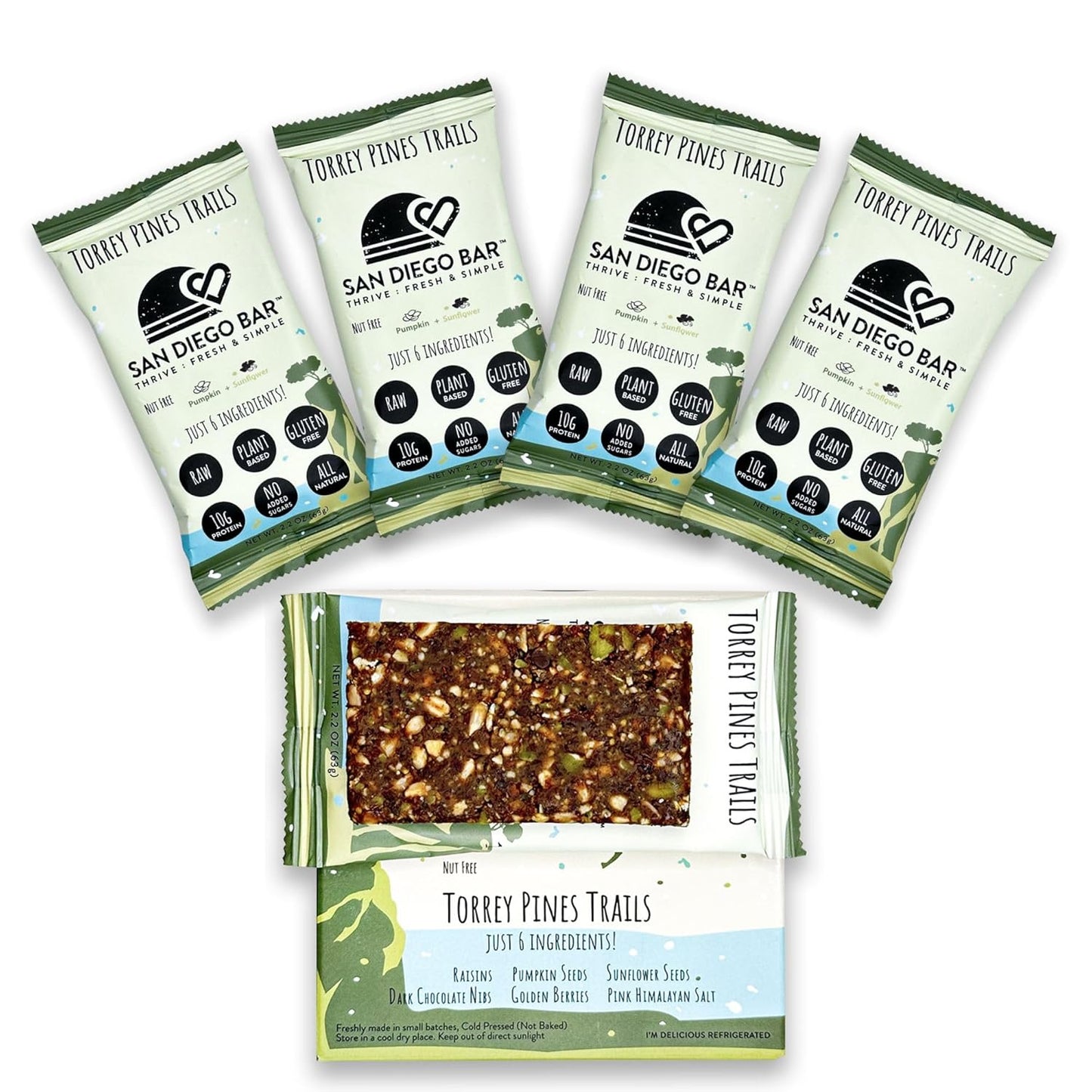 San Diego Bar-Torrey Pines Trails Vegan Protein Bars with Pumpkin and Sun Flower Seeds - Gluten and Sugar Free, Breakfast, Energy, and Snack Bars with 6 Whole Food Ingredients