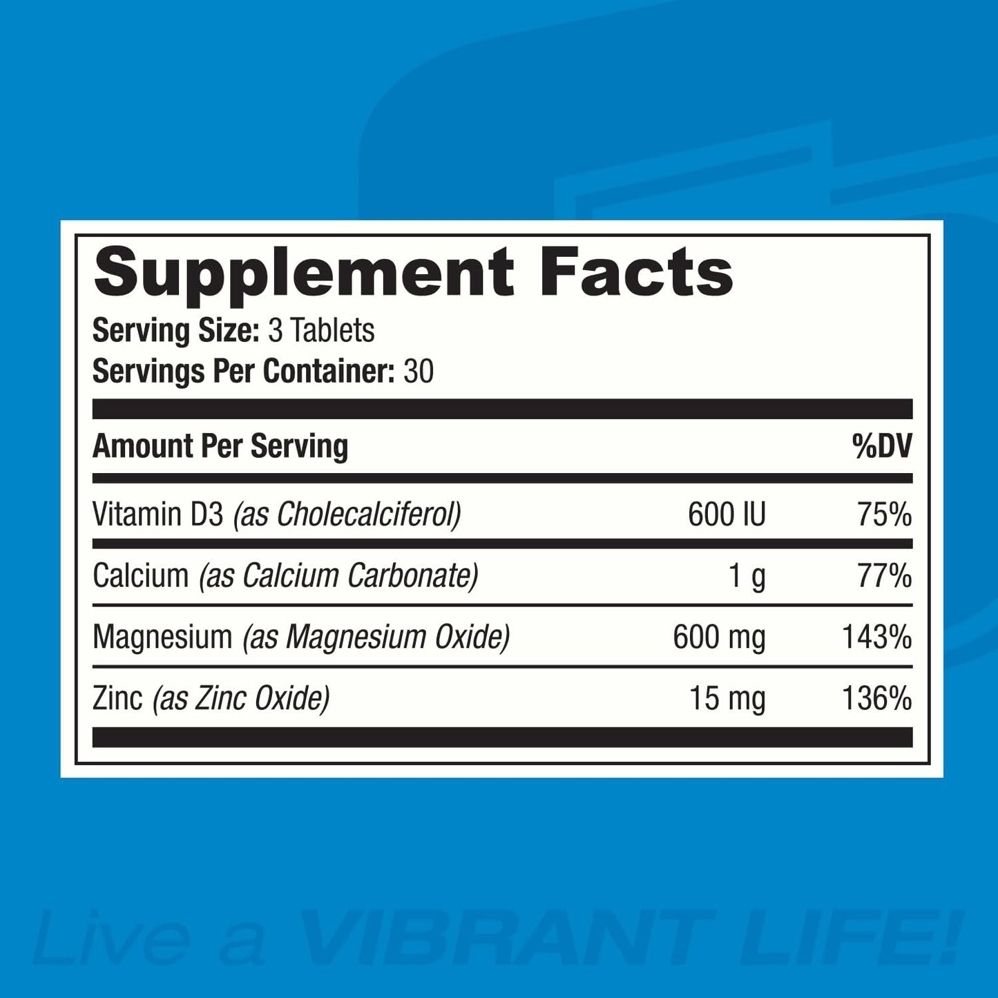 SAN Nutrition Calcium Magnesium Zinc D3 Supplement for Bone Health & Immune Support, 30 Servings