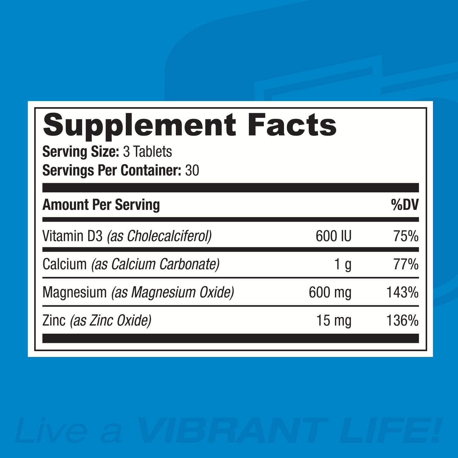 SAN Nutrition Calcium Magnesium Zinc D3 Supplement for Bone Health & Immune Support, 30 Servings