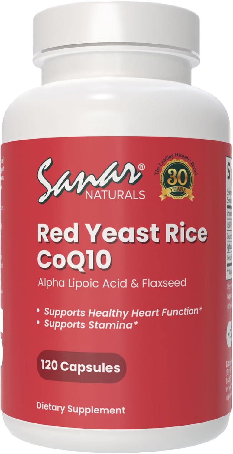 Sanar Naturals Red Yeast Rice and CoQ10 Supplement for Heart Health - Energy Boost, Stamina Support - Non-GMO, Gluten Free, Vegan - 120 Capsules