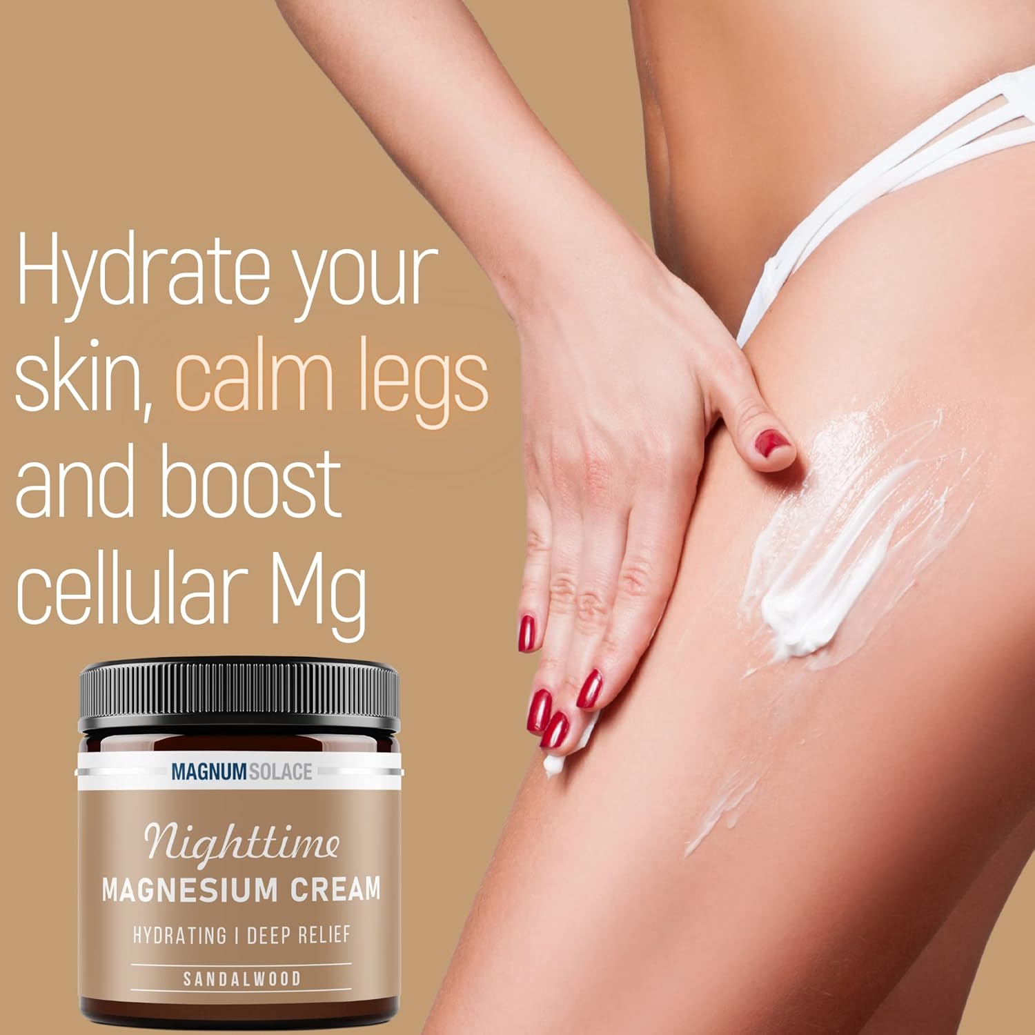 Sandalwood Nighttime Magnesium Lotion - Topical Cream for Leg Muscles, Arms, Chest - USA Made, Kid-Safe