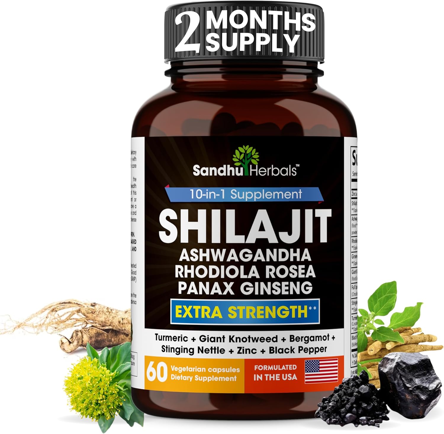 Sandhu Herbals Superfood Bundle - Sea Moss, Shilajit, Black Seed Oil, Ashwagandha, Ginger, Rhodiola Rosea, Panax Ginseng, Stinging Nettle - Natural Herbal Supplements