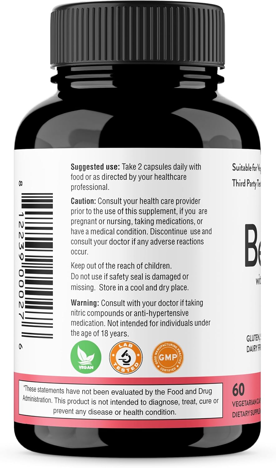 Sandhu's Beet Root Powder Capsules with Bioperine for Enhanced Absorption | Antioxidant-Rich Formula with Grape Seed Extract | 60 Capsules, Made in USA