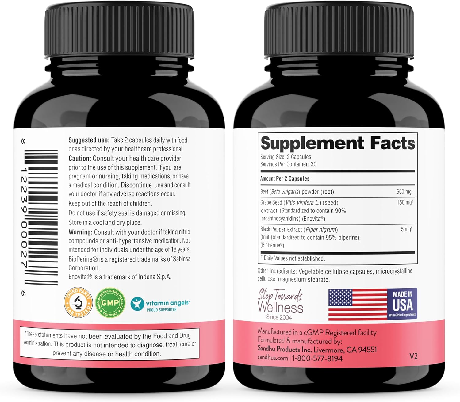 Sandhu's Beet Root Powder Capsules with Bioperine for Enhanced Absorption | Antioxidant-Rich Formula with Grape Seed Extract | 60 Capsules, Made in USA