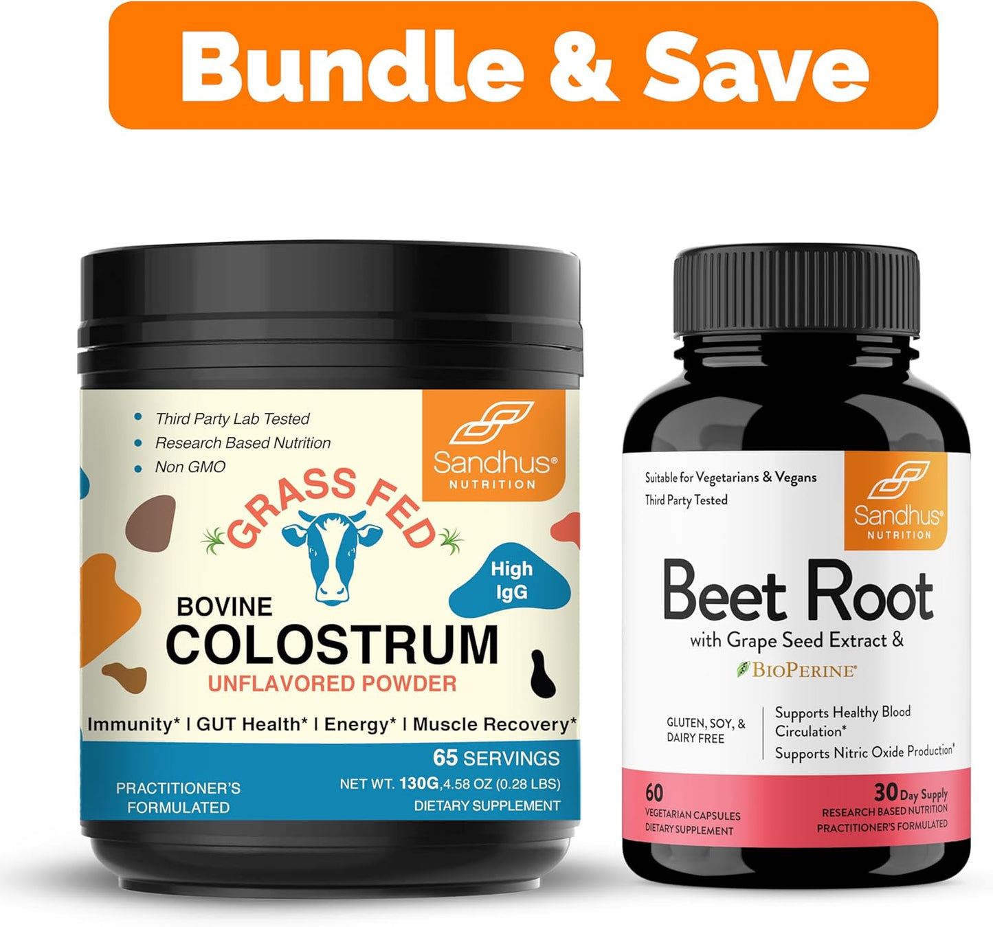 Sandhu's Bovine Colostrum & Beet Root Powder Capsules with Bioperine | Boosts Immune System, Gut Health & Energy Levels