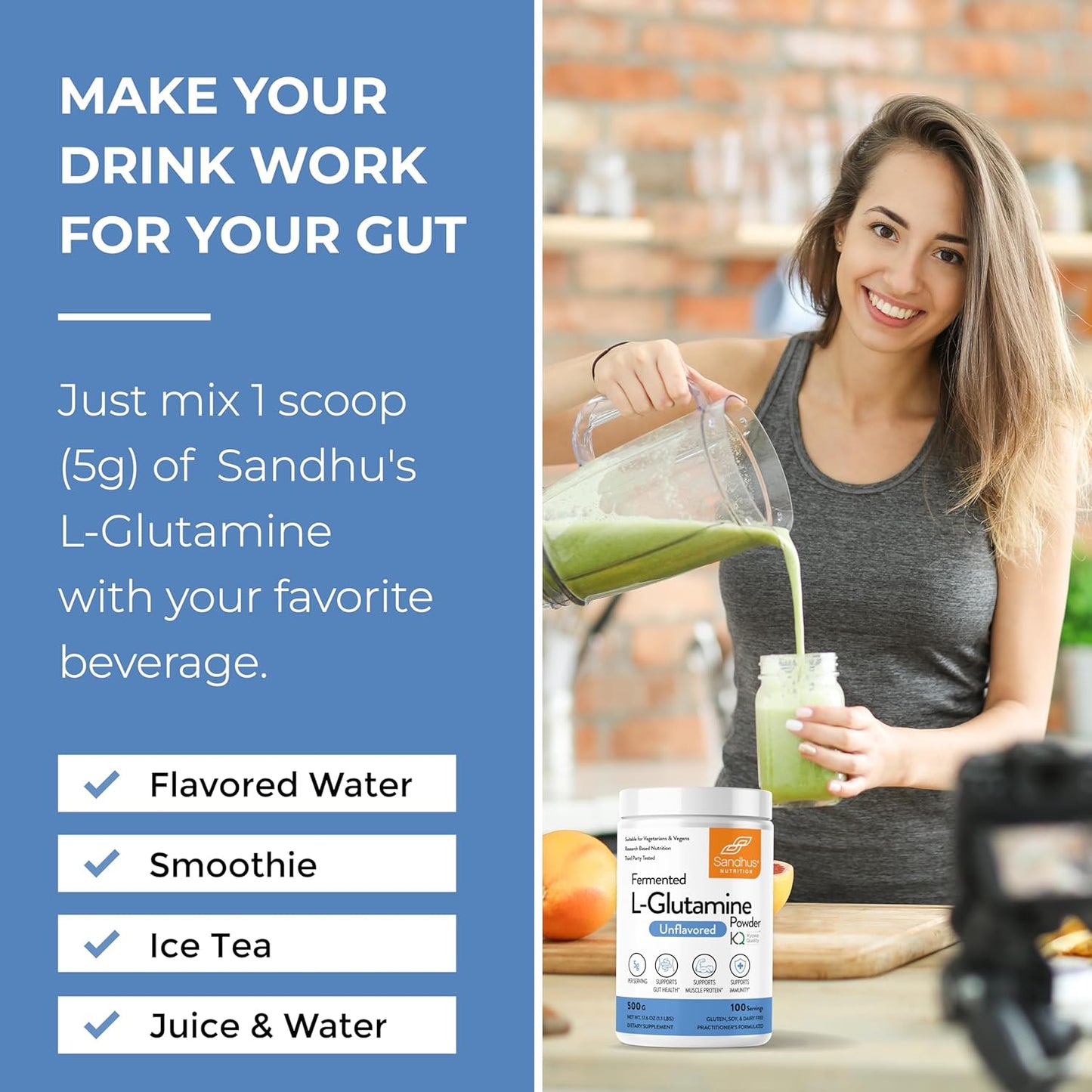 Sandhu's L-Glutamine & Collagen Peptides Powder Bundle | 100 Servings, 500g, Supports Muscle & Gut Health, Youthful Skin & Joints