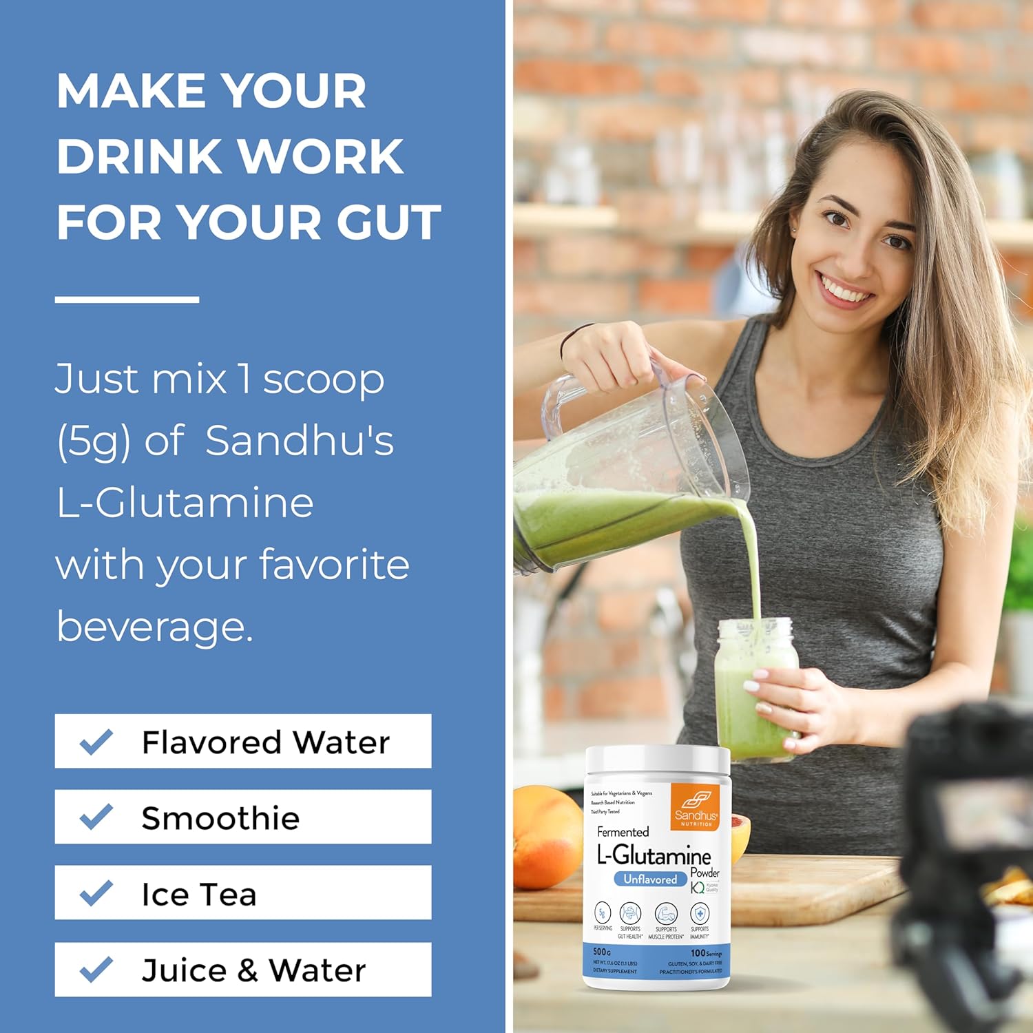 Sandhu's L-Glutamine & Collagen Peptides Powder Bundle | 100 Servings, 500g, Supports Muscle & Gut Health, Youthful Skin & Joints