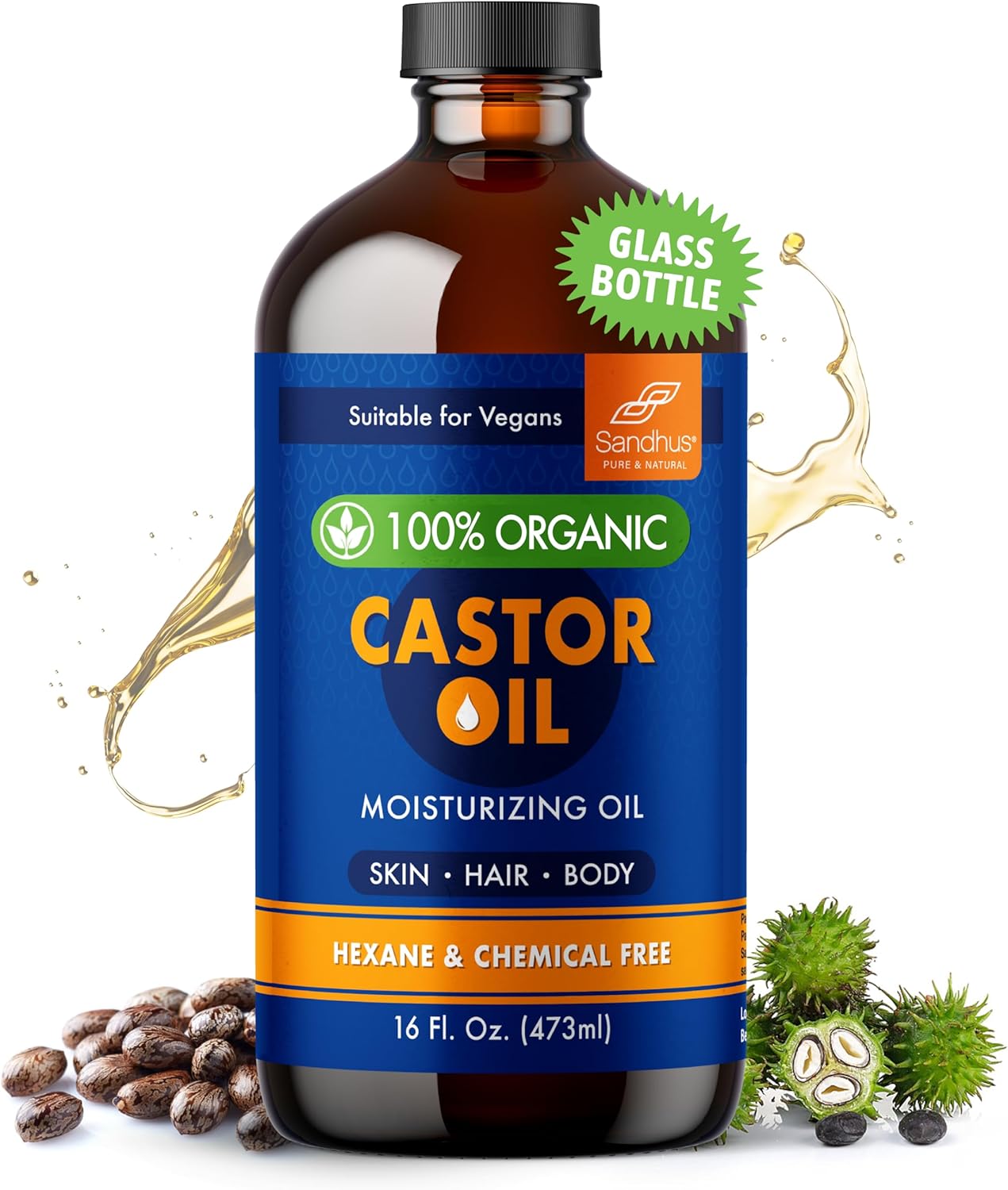 Sandhu's Liver Renew Cleanse & Castor Oil Combo - 100% Organic, 16 fl. Oz - Promotes Liver, Body, Eyelashes, Hair, and Skin Health