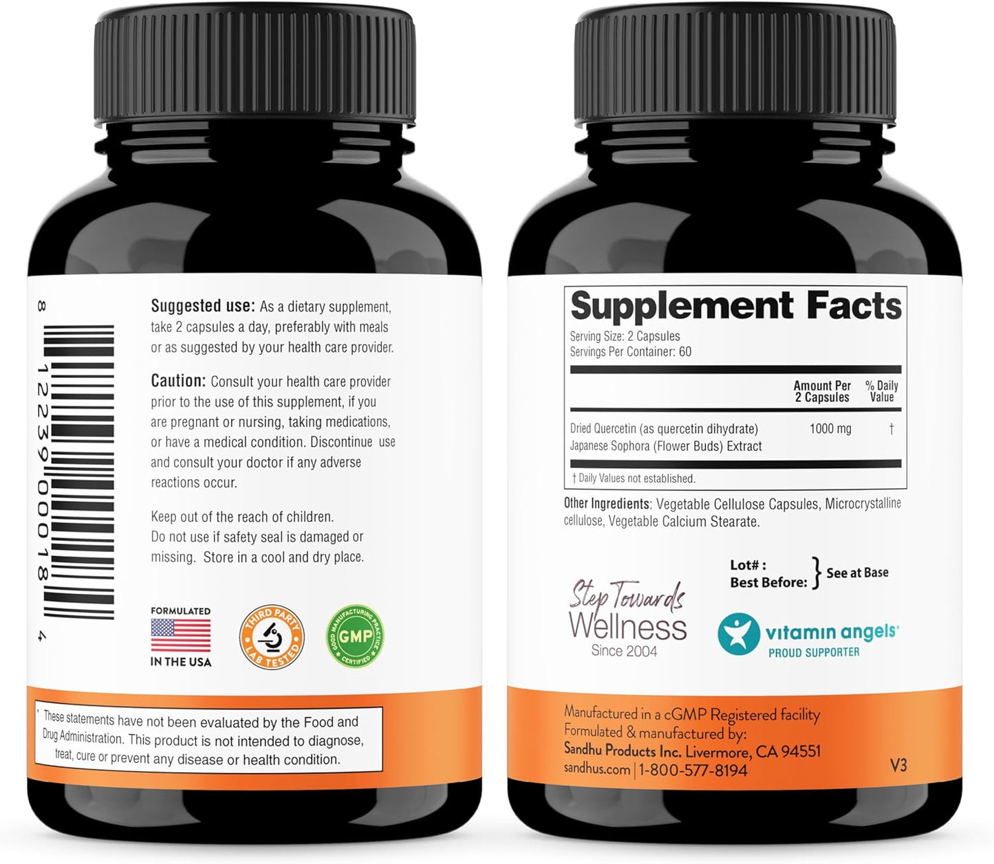 Sandhu's Quercetin 1000mg Vegetarian Supplements - 240 Capsules (2 Pack) for Immune & Respiratory Health with Bioflavonoids, Allergy Support | Men & Women's Quercitin