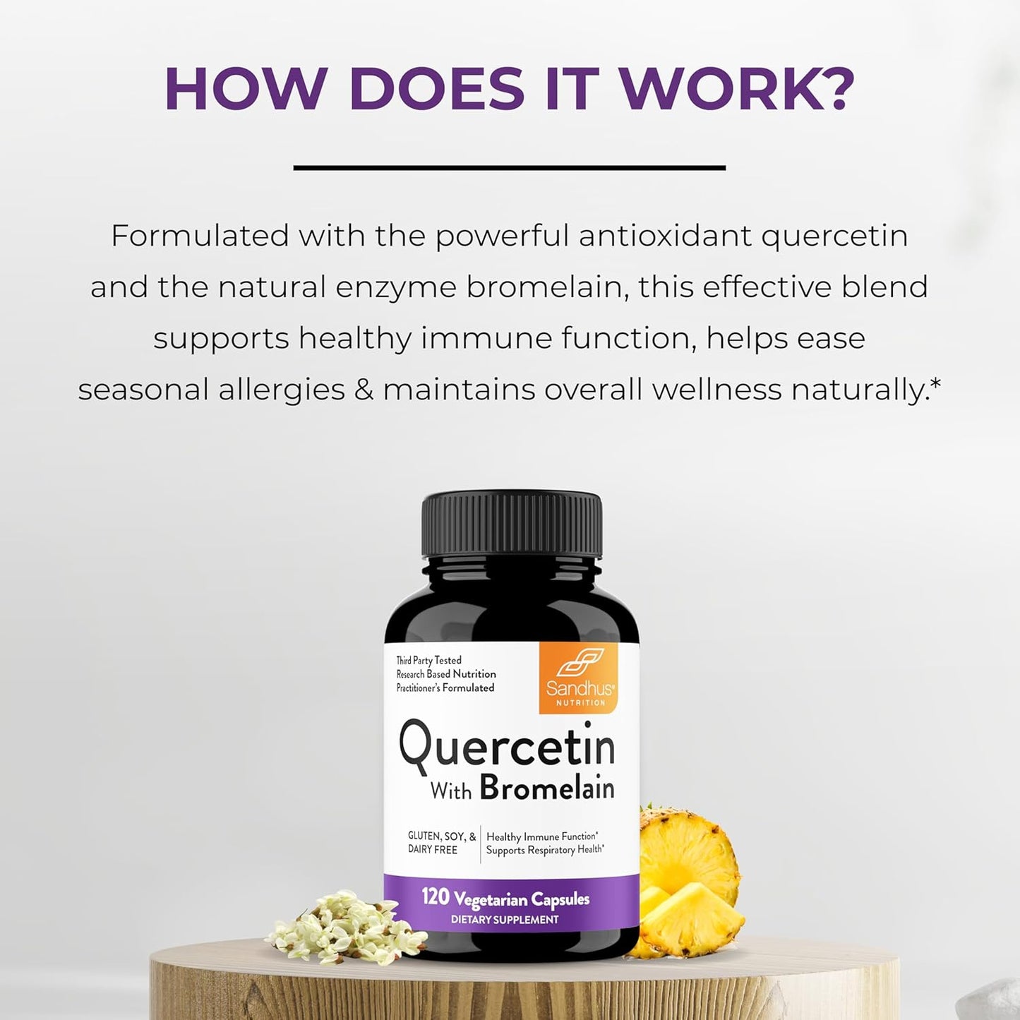 Sandhu's Quercetin with Bromelain 1000mg 120 Count Vegetarian Capsules - Pack of 3, Bioflavonoids Supplement for Immune & Respiratory Support