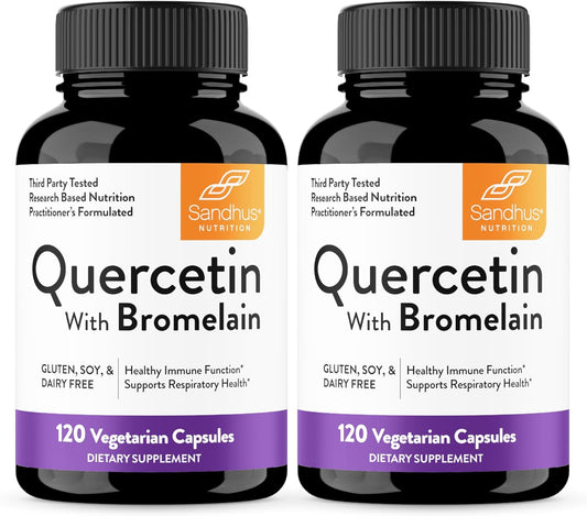 Sandhu's Vegetarian Quercetin with Bromelain Capsules - 1000mg, 240 Count, Immune & Respiratory Support Bioflavonoids Supplement