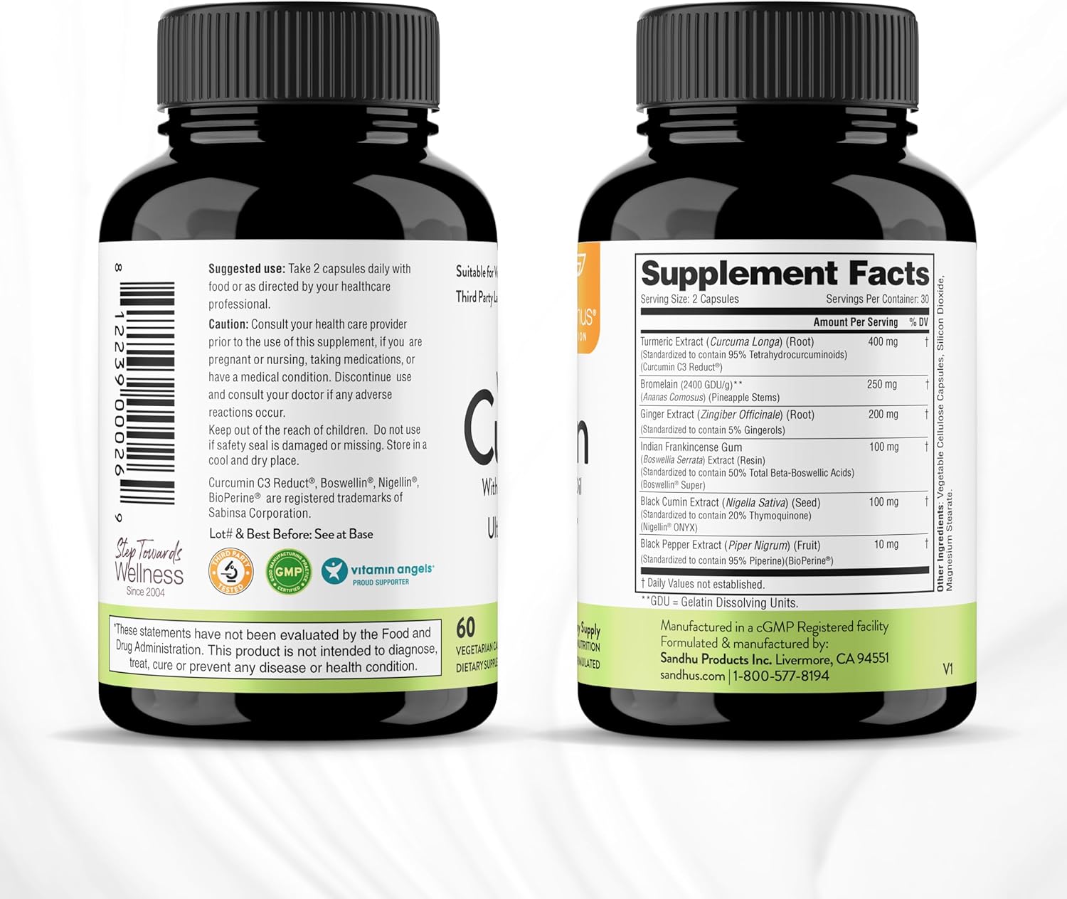 Sandhu's White Curcumin Capsules with Boswellia and Black Seed Oil - 60 Count
