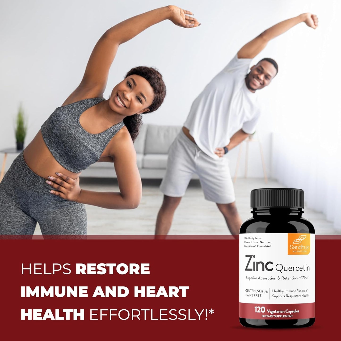 Sandhu's Zinc Quercetin Capsules - 120 Vegetarian Capsules (Pack of 3) - Antioxidant Immune Support for Men and Women