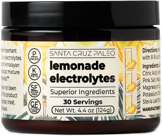 Santa Cruz Lemonade Paleo Electrolyte Powder with Himalayan & Sea Salt, Magnesium, Potassium - Sugar-Free, 30 Servings