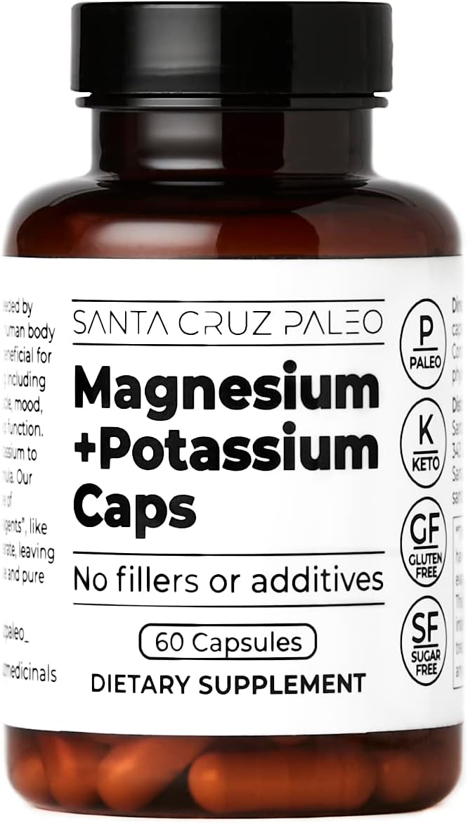 Santa Cruz Paleo Magnesium Potassium Capsules: Supports Overall Health, Brain, Muscle, Bone, and Energy - Gluten Free, Keto, Sugar Free - 60 Capsules