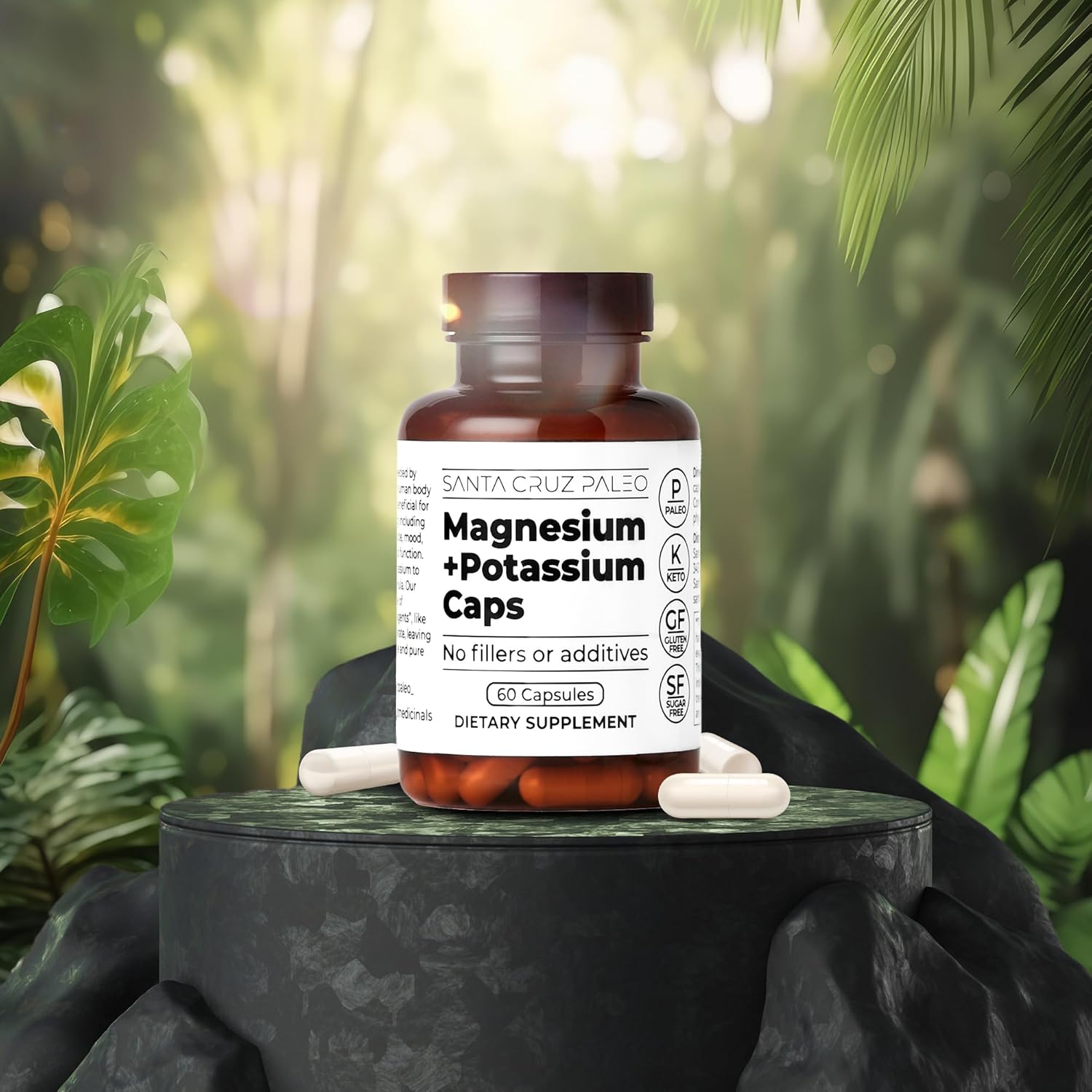Santa Cruz Paleo Magnesium Potassium Capsules: Supports Overall Health, Brain, Muscle, Bone, and Energy - Gluten Free, Keto, Sugar Free - 60 Capsules