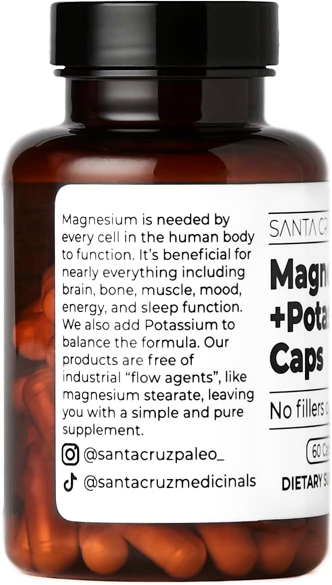 Santa Cruz Paleo Magnesium Potassium Capsules: Supports Overall Health, Brain, Muscle, Bone, and Energy - Gluten Free, Keto, Sugar Free - 60 Capsules