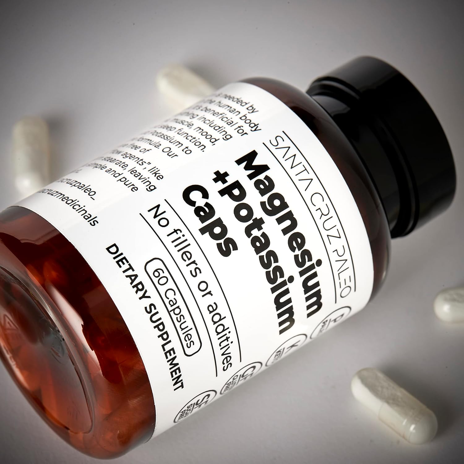 Santa Cruz Paleo Magnesium Potassium Capsules: Supports Overall Health, Brain, Muscle, Bone, and Energy - Gluten Free, Keto, Sugar Free - 60 Capsules