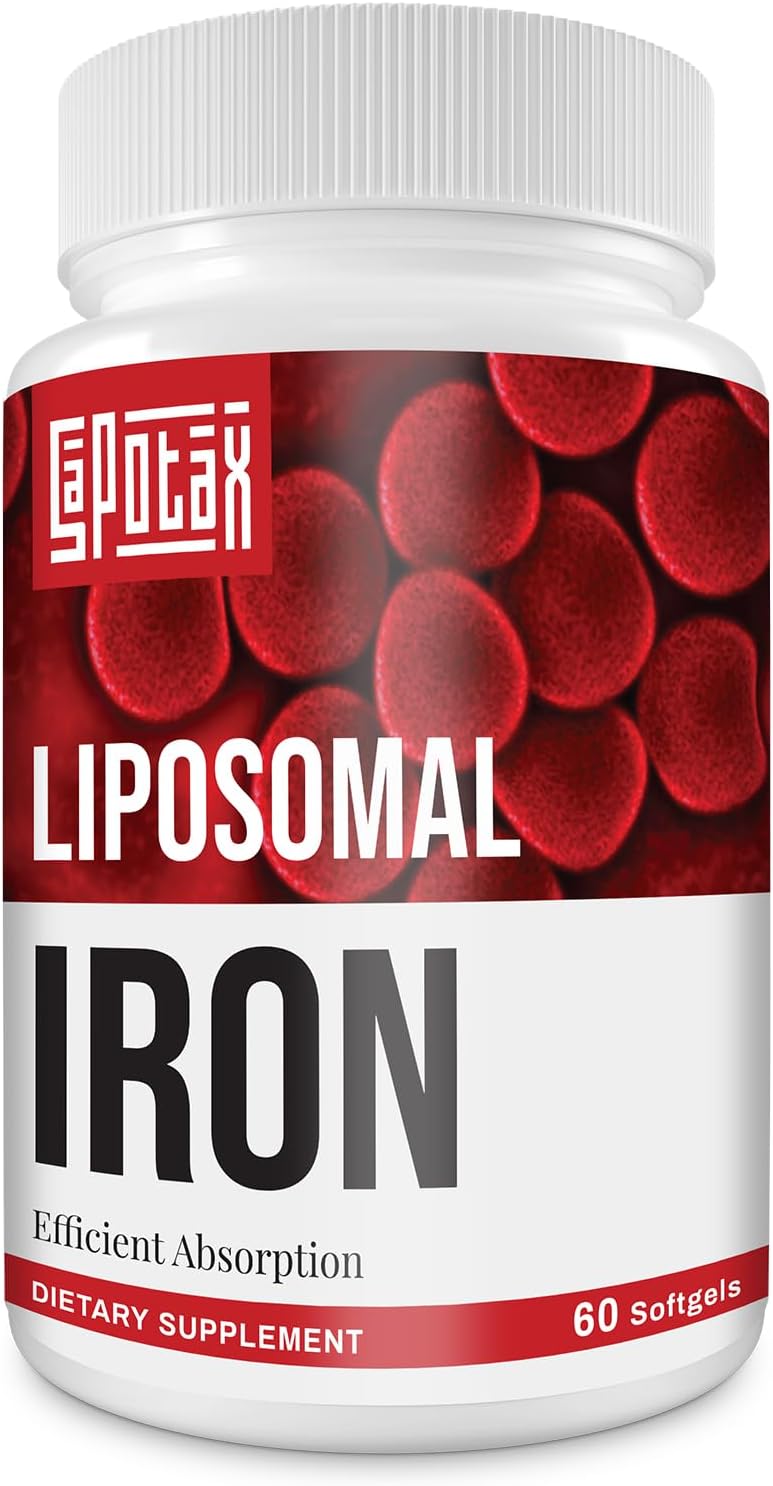 Sapotax Liposomal Fe Iron Supplement for Adults - 65mg Iron, Folic Acid, Vitamin B12 - Red Blood Cell Production & Energy Support - 60 Softgels