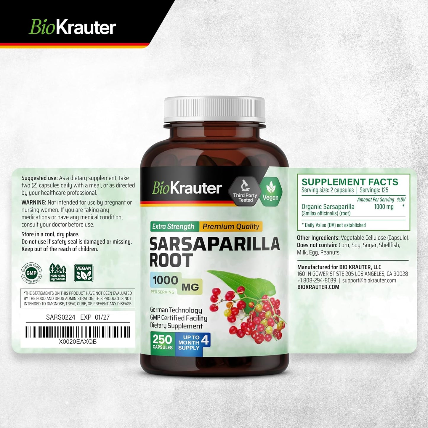 Sarsaparilla and Spearmint Herbal Capsules Combo - 500 Capsules