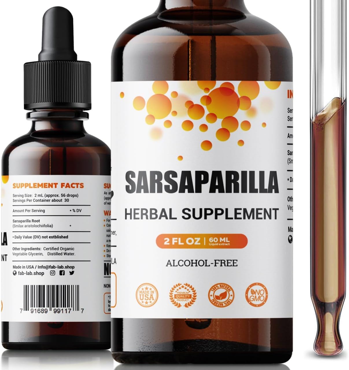 Sarsaparilla Root Tincture - Herbal Detox & Immune Support Supplement - 2 Fl Oz - Alcohol-Free - Non-GMO - Promotes Healthy Skin, Hormone Balance, Digestion