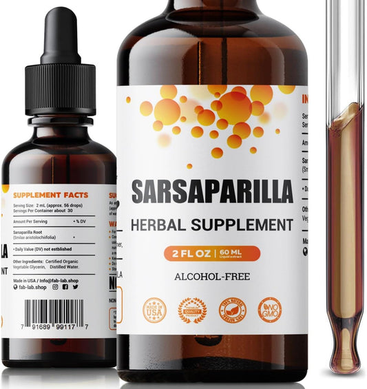 Sarsaparilla Root Tincture - Herbal Detox & Immune Support Supplement - 2 Fl Oz - Alcohol-Free - Non-GMO - Promotes Healthy Skin, Hormone Balance, Digestion