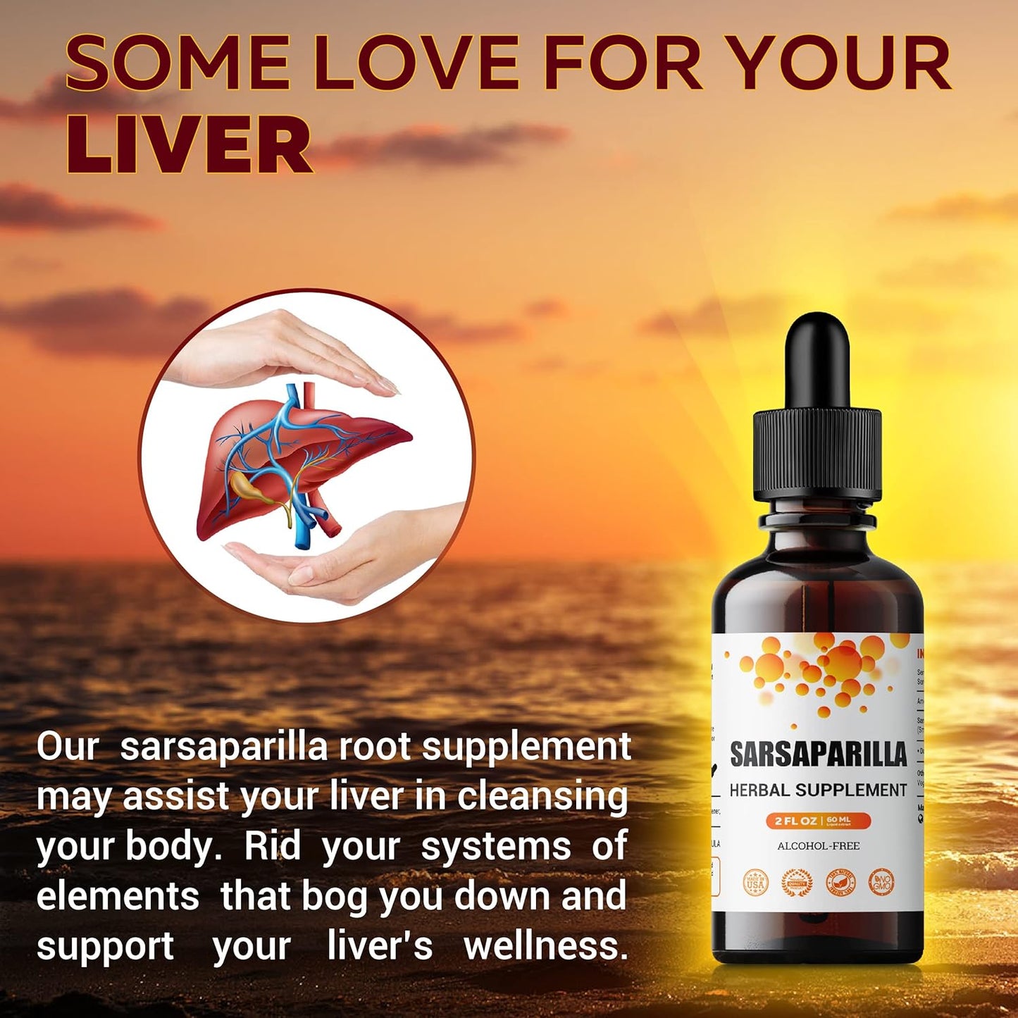 Sarsaparilla Root Tincture - Herbal Detox & Immune Support Supplement - 2 Fl Oz - Alcohol-Free - Non-GMO - Promotes Healthy Skin, Hormone Balance, Digestion