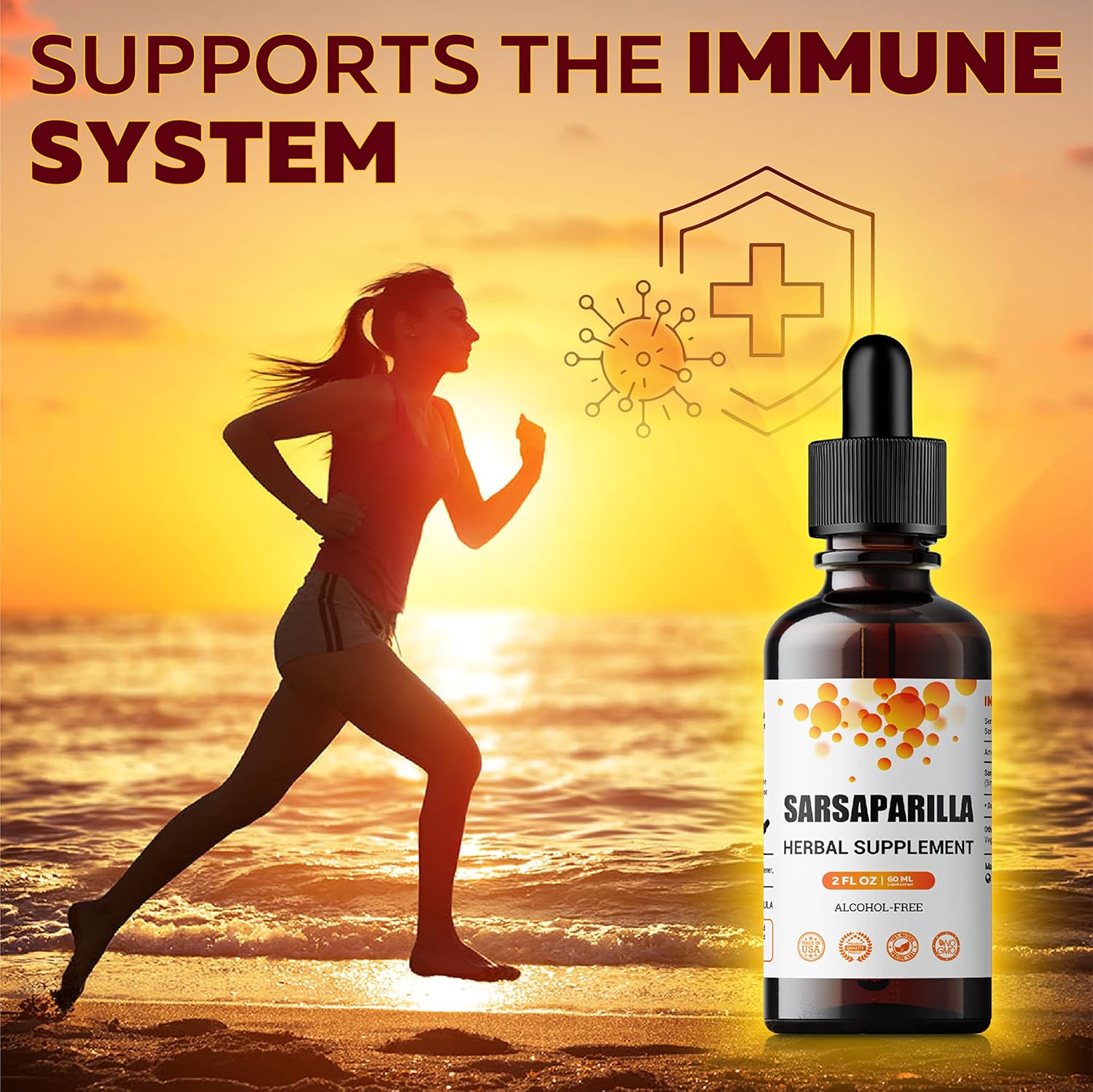 Sarsaparilla Root Tincture - Herbal Detox & Immune Support Supplement - 2 Fl Oz - Alcohol-Free - Non-GMO - Promotes Healthy Skin, Hormone Balance, Digestion