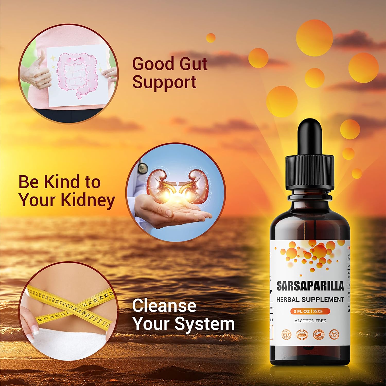 Sarsaparilla Root Tincture - Herbal Detox & Immune Support Supplement - 2 Fl Oz - Alcohol-Free - Non-GMO - Promotes Healthy Skin, Hormone Balance, Digestion