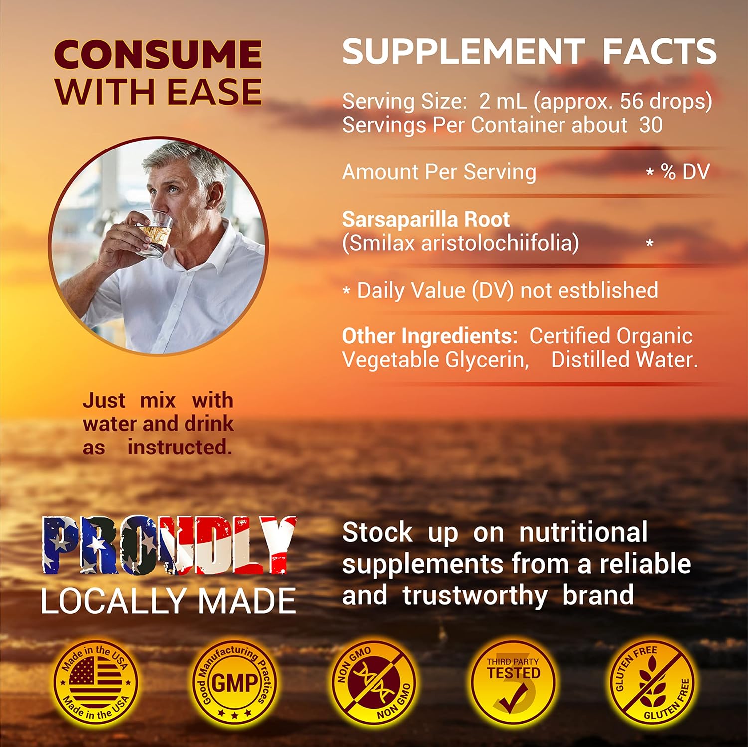 Sarsaparilla Root Tincture - Herbal Detox & Immune Support Supplement - 2 Fl Oz - Alcohol-Free - Non-GMO - Promotes Healthy Skin, Hormone Balance, Digestion