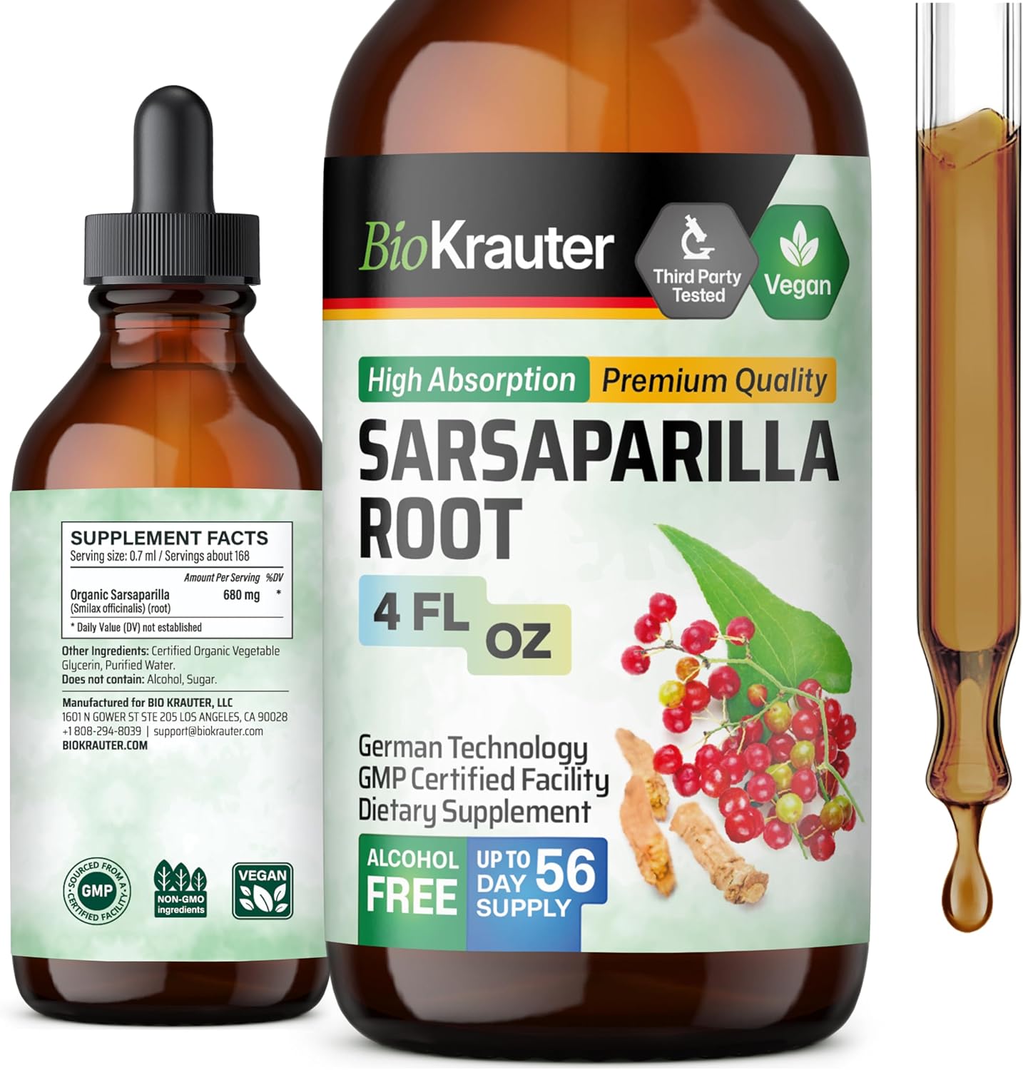 Sarsaparilla Root Tincture - Herbal Liver Support Supplement - Alcohol & Sugar Free Vegan Drops - 4 Fl.Oz.