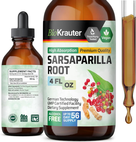 Sarsaparilla Root Tincture - Herbal Liver Support Supplement - Alcohol & Sugar Free Vegan Drops - 4 Fl.Oz.