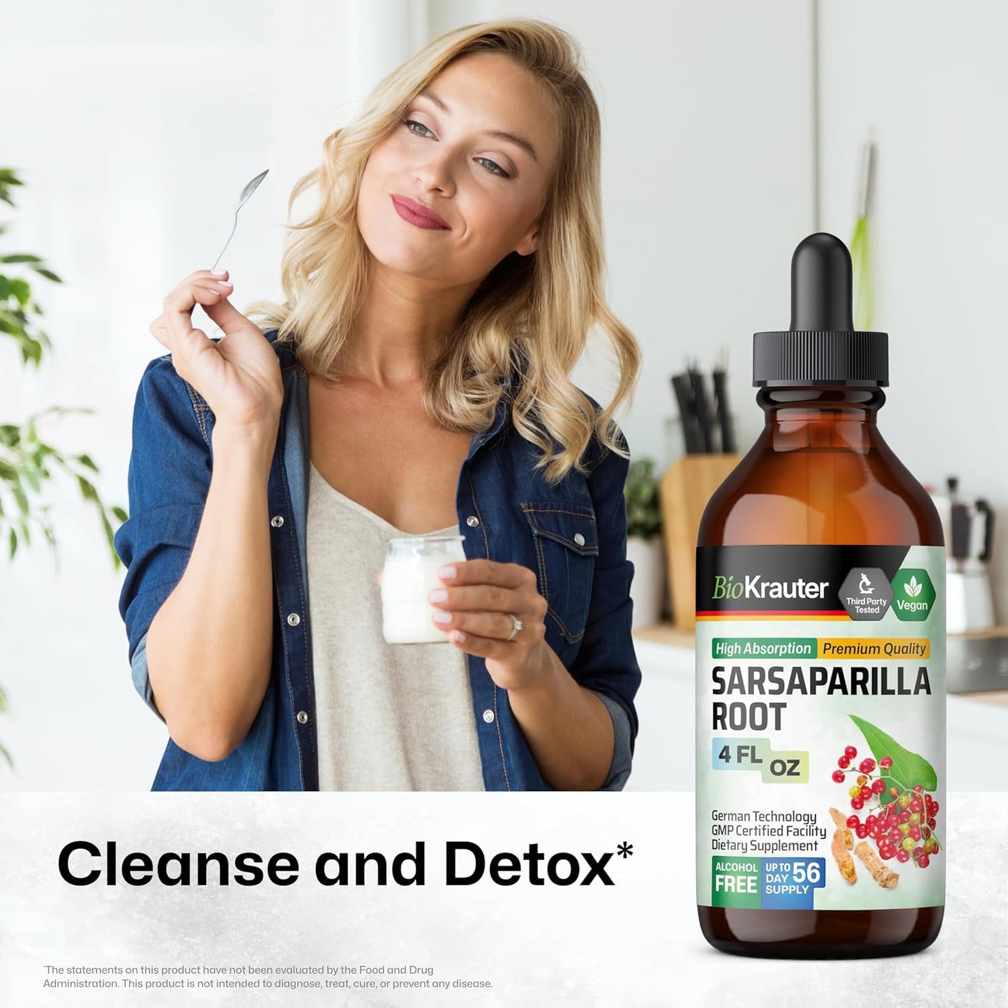 Sarsaparilla Root Tincture - Herbal Liver Support Supplement - Alcohol & Sugar Free Vegan Drops - 4 Fl.Oz.