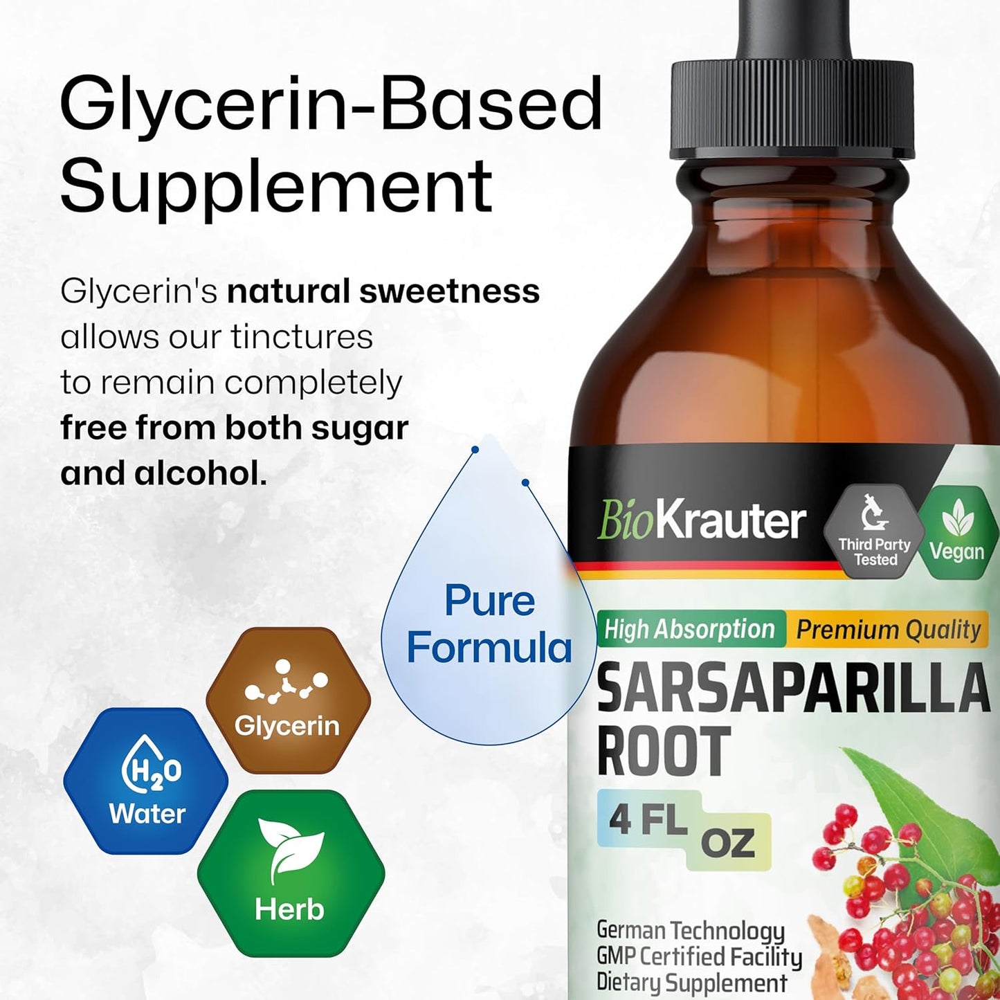 Sarsaparilla Root Tincture - Herbal Liver Support Supplement - Alcohol & Sugar Free Vegan Drops - 4 Fl.Oz.