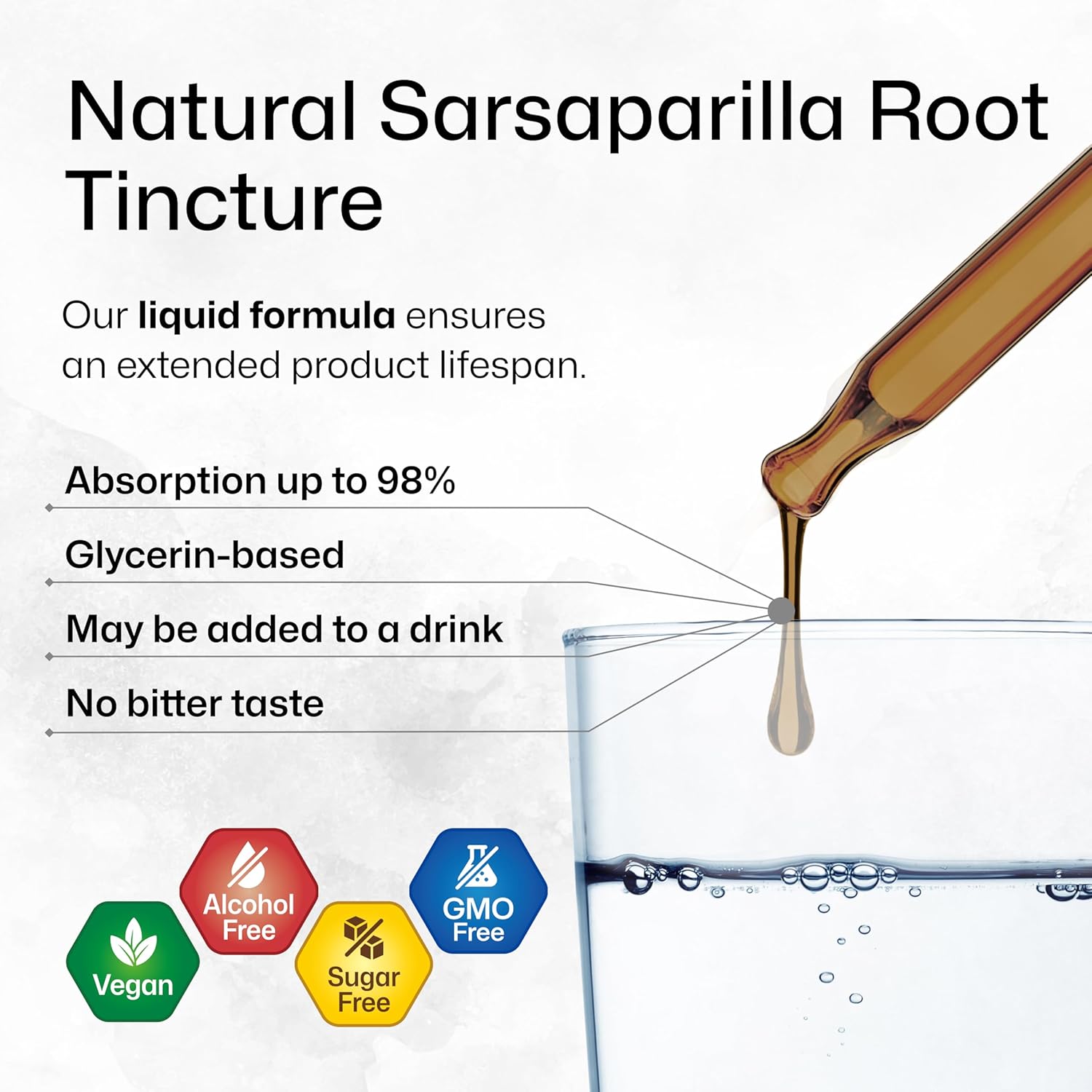 Sarsaparilla Root Tincture - Herbal Liver Support Supplement - Alcohol & Sugar Free Vegan Drops - 4 Fl.Oz.